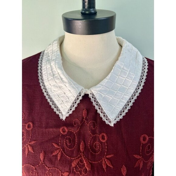 Top Shop Dress Embroidered SZ 12 Peter Pan Collar Twee Academia Wednesday Adams - Picture 5 of 14